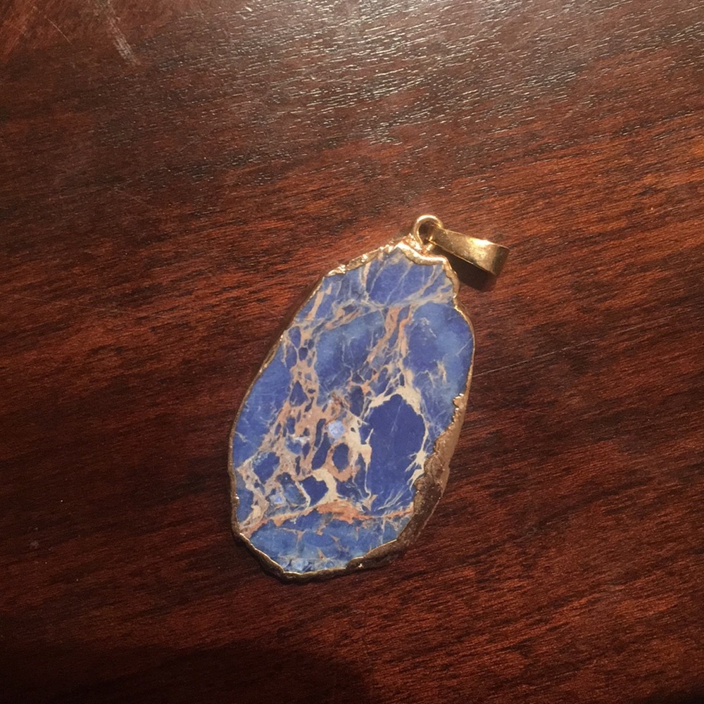 Blue Marble & Gold Edge Pendant